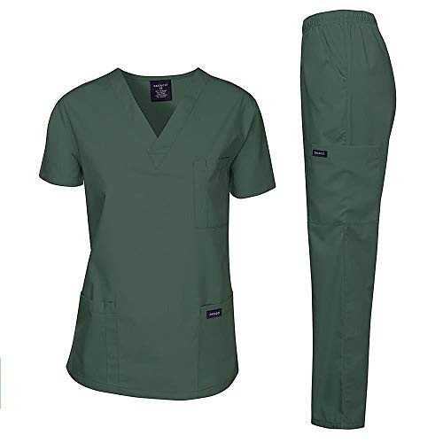 Dagacci Medical Uniform Womens and Mens Scrub Set Unisex Medical Scrub Shirt Top and Pant, Hunter Green, Medium, Short Sleeve