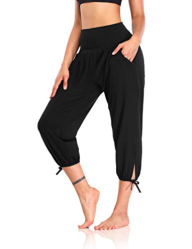 DIBAOLONG Womens Yoga Pants Capri Loose Workout Sweatpants Comfy Lounge Joggers with Pockets Black M