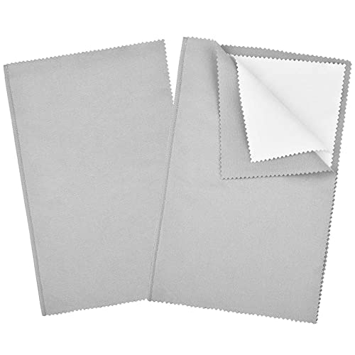 SEVENWELL 2pcs Jewelry Polishing Cleaning Cloth Large 10 x 12in for Sterling Silver Jewelry Gold, Diamond, Platinum, Coins (Light Gray)