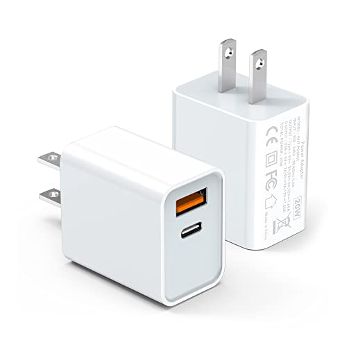 LCGENS USB C Wall Charger Block 20W, 2-Pack Dual Port PD Power Delivery Fast Type C Charging Block Plug Compatible with iPhone 11/12/13/14/15/Pro Max, XS/XR/X, Ipad Pro, Samsung Galaxy