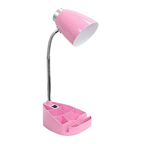 Simple Designs LD1002-PNK Gooseneck Organizer Desk Lamp with iPad Tablet Stand Book Holder, Pink