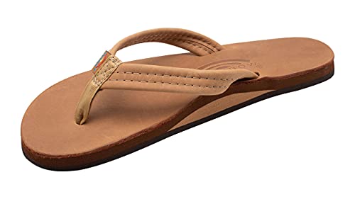 Rainbow Sandals Ladies Luxury Leather - Single Layer Arch Support with a 3/4' Medium Strap Buckskin, Ladies size L / 7.5-8.5