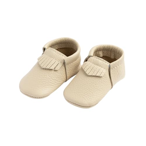 Freshly Picked Leather Baby Moccasins - Baby Girl Shoes Baby Boy Shoes - Soft Sole Baby Shoes, Crib Shoes (Cream, 1)