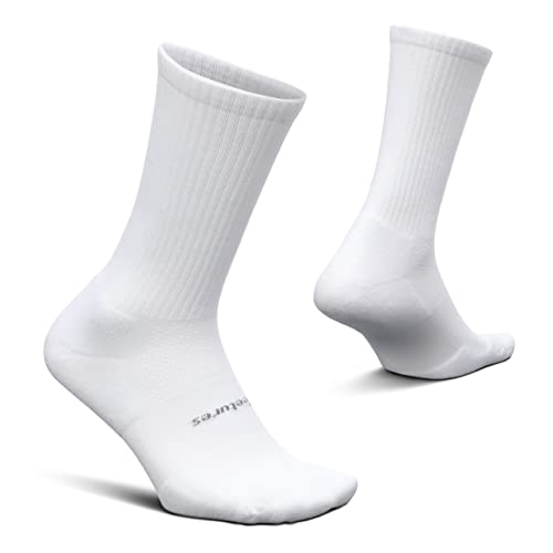 Feetures Unisex High Performance Cushion Crew Sock (Medium, White)