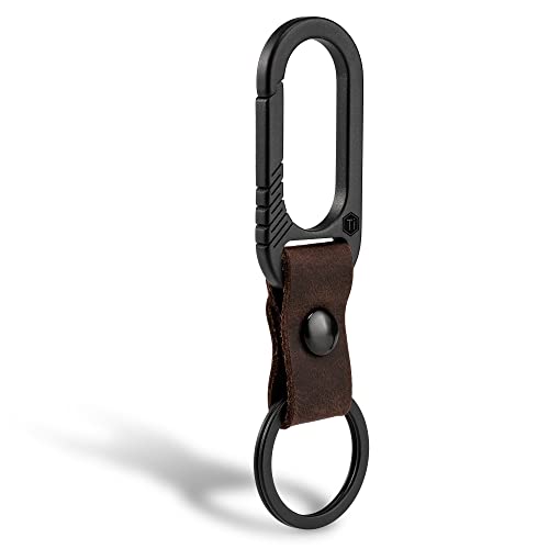 KeyUnity KM02BK Titanium Belt Clip Carabiner Leather Keychain Holder with Removable Stainless Steel Key Ring (Black)