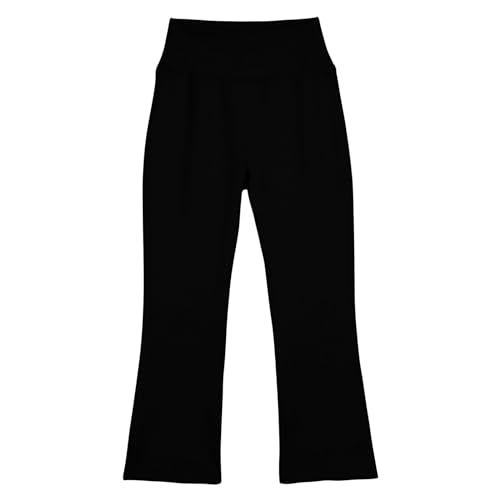 Girls Crossover High Waisted Flare Leggings Bootcut Solid Full Length Cute Yoga Pants Flare Leggings Kids Preppy Clothes Black