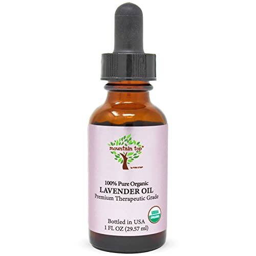 MOUNTAIN TOP Organic Lavender Essential Oil with Glass Dropper - USDA Certified 100% Pure Premium Therapeutic Grade Diffuser Oil for Aromatherapy, DIY Skin and Hair Products, Soap Making, Laundry