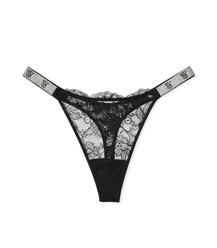 Victoria's Secret Women's Lace Thong Underwear, Women's Panties, Very Sexy Collection, Black Lace (M)