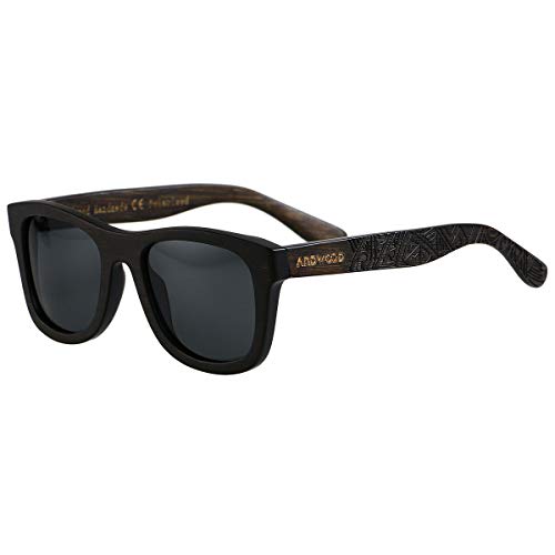 ANDWOOD Bamboo Sunglasses Floating for Men Women Wood Sunglass Wooden Frame Polarized Vintage Black Handmade