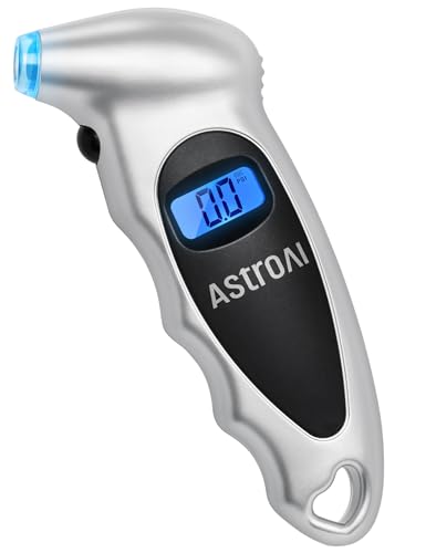 AstroAI Digital Tire Pressure Gauge 0-150PSI（Accurate in 0.1 Increments），4 Units for Car Truck Bicycle with Backlight LCD and Presta Valve Adaptor, Silver (1 Pack)