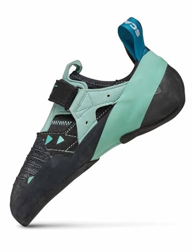 SCARPA Women's Instinct VS Rock Climbing Shoes for Sport Climbing and Bouldering - Low-Volume, Women's Specific Fit - Black/Aqua - 9-9.5