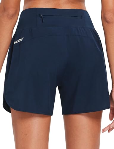 BALEAF Women's 5' Workout Shorts Gym Running Shorts Athletic with Liner High Waistband Quick Dry Sports Zipper Pockets Navy M