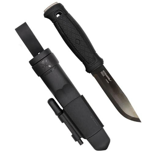 Morakniv Garberg Full Tang Fixed Blade Knife with Carbon Steel Blade with Survival Kit, Black, 4.3 Inch