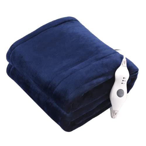 Tefici Electric Heated Blanket Throw, Super Cozy Soft 2-Layer Flannel 50' x 60' Heated Throw with 3 Heating Levels & 4 Hours Auto Off, Machine Washable, ETL&FCC Certified, Home Office Use,Blue