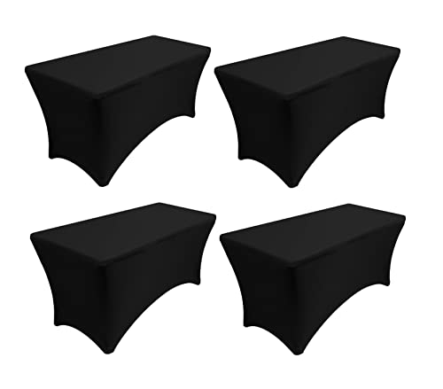 4 Foot Stretch Fitted Spandex Tablecover (Black, 4 Pack)