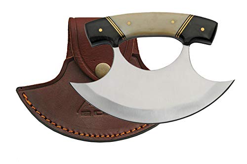 SZCO Supplies 5.5' Horn/Bone Handle Crescent Blade Ulu Knife with Sheath,Black/White