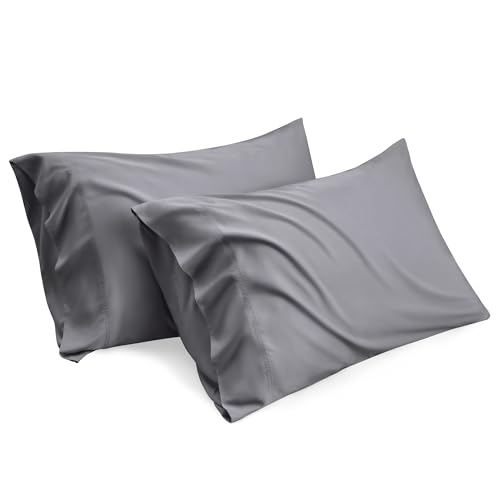 Bedsure Cooling Pillow Cases Queen - Rayon Derived from Bamboo Dark Grey Pillowcase Size Set of 2, Soft & Breathable Pillow Covers with Envelope Closure, Gifts for Men or Women, 20x30 Inches