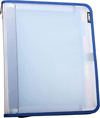 Case-it Transulcent Slim Go Tab Zipper Binder, 1' O-Ring with 5-Color tabs, Expanding File Folder, PS-425-Slim, Blue