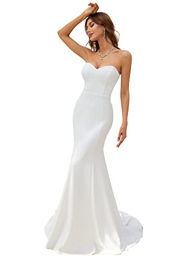 Ever-Pretty Women's Elegant Bodycon Strapless Lawn Simple Cocktail Dresses for Bride White US14