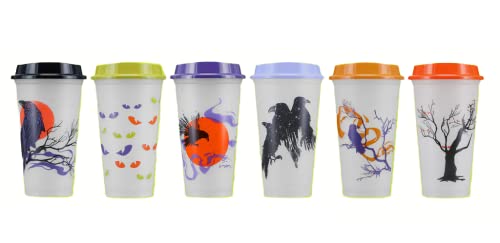 Starbucks Fall 2022 Reusable Hot Cups with Lids Glow-in-the-Dark Halloween (6 cups, 16 oz each)