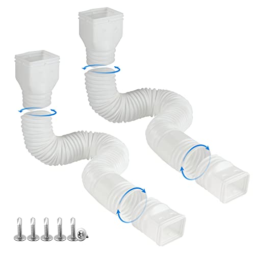 plusgutter White-2pack Rain Gutter Downspout Extensions Flexible, Drain Downspout Extender,Down Spout Drain Extender, Gutter Connector Rainwater Drainage,Extendable from 21 to 68 Inches