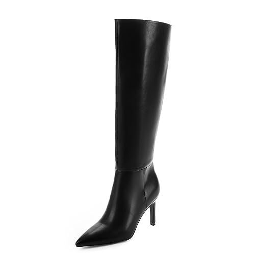 Easyfox Black Knee High Boots for Women Black Tall Boots Pointed Toe Tall Boots Stiletto High Heel Long Boots Side Zipper Size 8.5