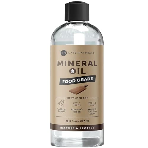 Kate Naturals Mineral Oil for Cutting Board 8oz. Food Grade & Food Safe Mineral Oil to Protect Wood on Cutting Boards, Butcher Block & Bamboo Board