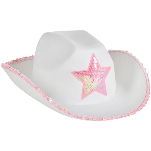 Rhode Island Novelty White Felt Cowgirl Hat with Pink Star, One per Order