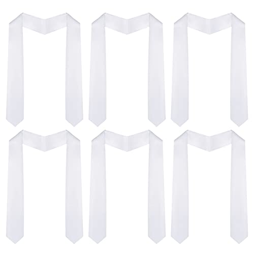 Tongcloud 6pcs 70 Inch Unisex Graduation Stole Sash Adult Plain Sublimation Graduation Stole Plain Satin Stole for Men Women(White)