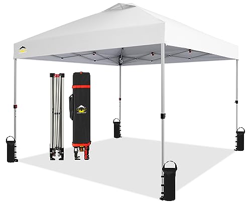 Crown Shades 10x10 Pop up Canopy Outside Canopy, Patented One Push Tent Canopy with Wheeled Carry Bag, Bonus 8 Stakes and 4 Ropes, White