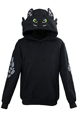 Eusnady Dragon Hoodie for Kids Coat Fleece Costume with Ears Animal Dragon Sweater for Teen Boys Girls Gift Black