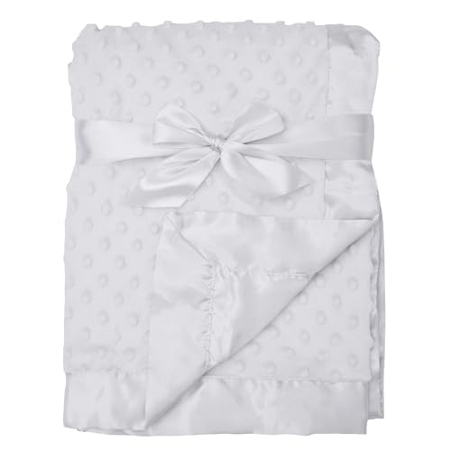 American Baby Company Heavenly Soft Chenille Receiving Blanket, 2-Layer Design with Minky Dot & Silky Satin, White, 30' x 40' for Boys and Girls