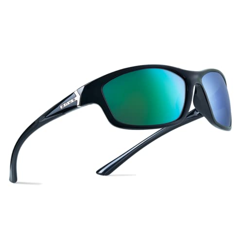 Bnus polarized sunglasses for men women shades w/corning glass lens green mirrored italy made (B7248-Black/Green Mirrored,Glass lens)