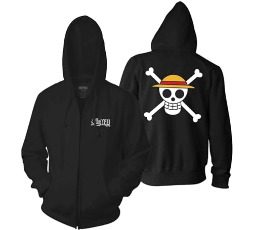 Ripple Junction One Piece Adult Luffy Straw Hat Fleece Zip Hoodie XL Black