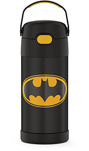 THERMOS FUNTAINER Water Bottle with Straw - 12 Ounce, Batman - Kids Stainless Steel Vacuum Insulated Water Bottle with Lid