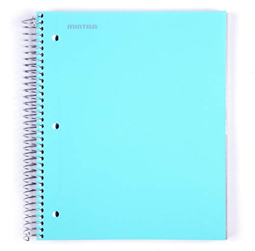 Mintra Office Durable Spiral Notebooks, 5 Subject, (Teal, College Ruled) 1 Pack, 200 Sheets,Poly Pockets, Moisture Resistant Cover, School, Office, Business, Professional