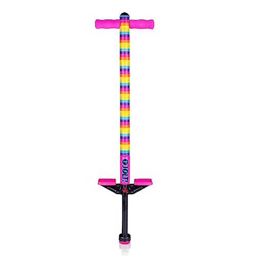 Flybar Pogo Stick for Kids, 40 to 80 Pounds, Perfect for Beginners, Easy Grip Foam Handles, Anti-Slip Foot Pegs, Outdoor Toys for Boys, Jumper Toys for Girls, Outside Toys for Kids (Jolt, Rainbow)