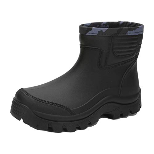 Enelauge Men's Rain Footwear Shoes Waterproof Rain Short Boots Nonslip Rubber Black 44-290mm-11.5US