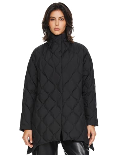 Orolay Women's Lightweight Long-Sleeve Puffer Jacket Oversized Insulated Quilted Down Jacket with Stand Collar Black Small