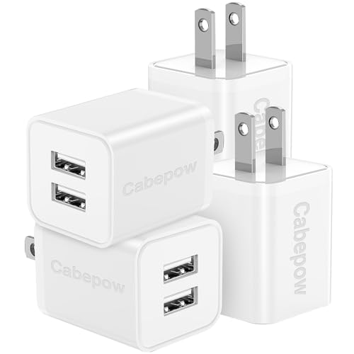 [4Pack] USB Charger Block 5V 2.4A,Cabepow Dual Port Charging Blocks,USB Wall Plug Adapter Cube for iPhone 15 14 13 12 Pro Max/Pro/XR/8/7/Plus,iPad,Samsung,Galaxy9/8,LG,Android(ETL Certified)