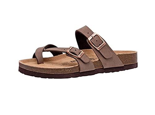 CUSHIONAIRE Women's Luna Cork Footbed Sandal With +Comfort, Brown 8 W