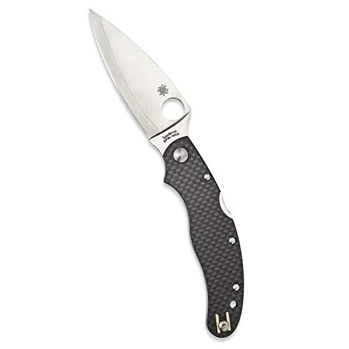 Spyderco Caly Prestige Knife with 3.40' ZDP-189 Stainless Steel Blade and Black Carbon Fiber Handle - PlainEdge - C144CFPE