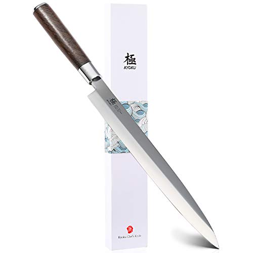 KYOKU Samurai Series - 10.5' Yanagiba Knife Japanese Sushi Sashimi Knives - Superior Japanese Steel - Wenge Wood Handle - with Case