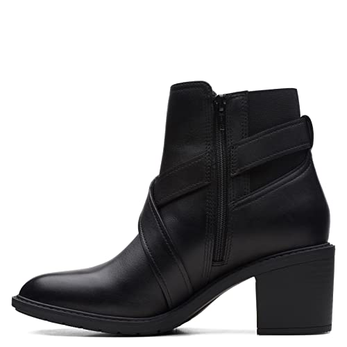 Clarks Women's Scene Strap Ankle Boot, Black Leather, 9 Medium