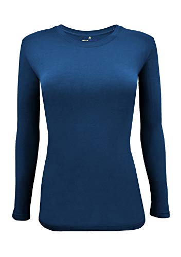 Natural Uniforms Women's Under Scrub Tee Crew Neck Long Sleeve T-Shirt (True Navy Blue, Large)