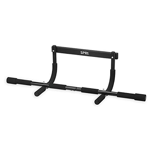 SPRI Pull Up Bar - 8-Grip Door Mounting Pullup Bar for Full Bodyweight Workouts - Heavy-Duty Steel Frame with Foam Handles - Supports 250 Pounds - Fits Doorways Up to 32 in. Wide - Black