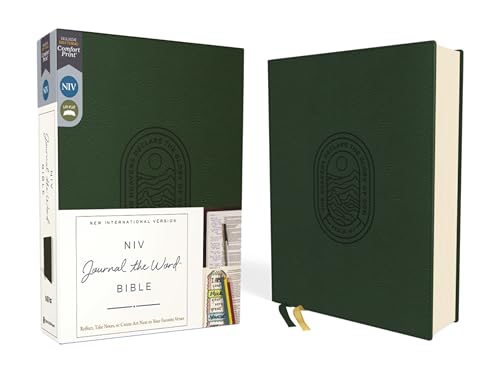 NIV, Journal the Word Bible (Perfect for Note-Taking), Leathersoft, Green, Red Letter, Comfort Print: Reflect, Take Notes, or Create Art Next to Your Favorite Verses