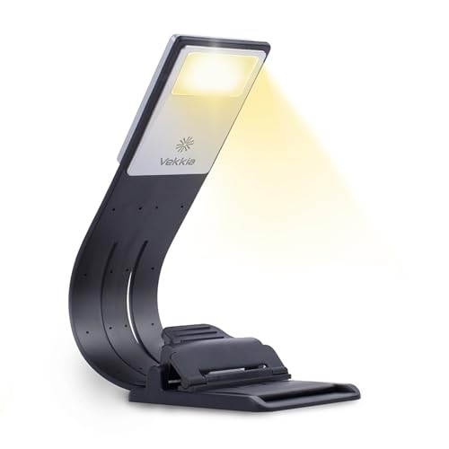 Vekkia Bookmark Book Light, Clip on Reading Lights for Books in Bed, Infinite Brightness Levels, Soft Light Easy for Eyes, Built-in USB Cable Easy Charge. Perfect for Readers & Kids