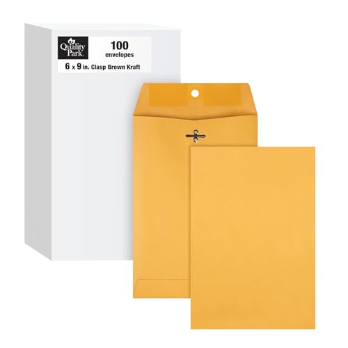 Quality Park 6 x 9 Clasp Envelopes, Clasp and Gummed Closures for Storing or Mailing, 28 lb Kraft Paper, 100 per Box (QUA37855)