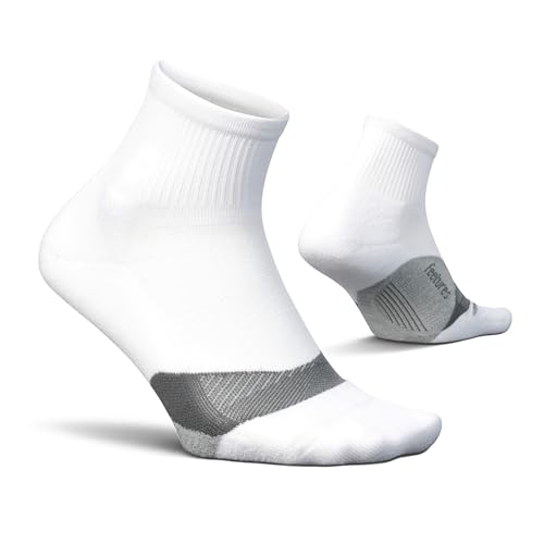 Feetures Elite Light Cushion Quarter Solid - Sport Sock with Targeted Compression - New White, L (1 Pair)